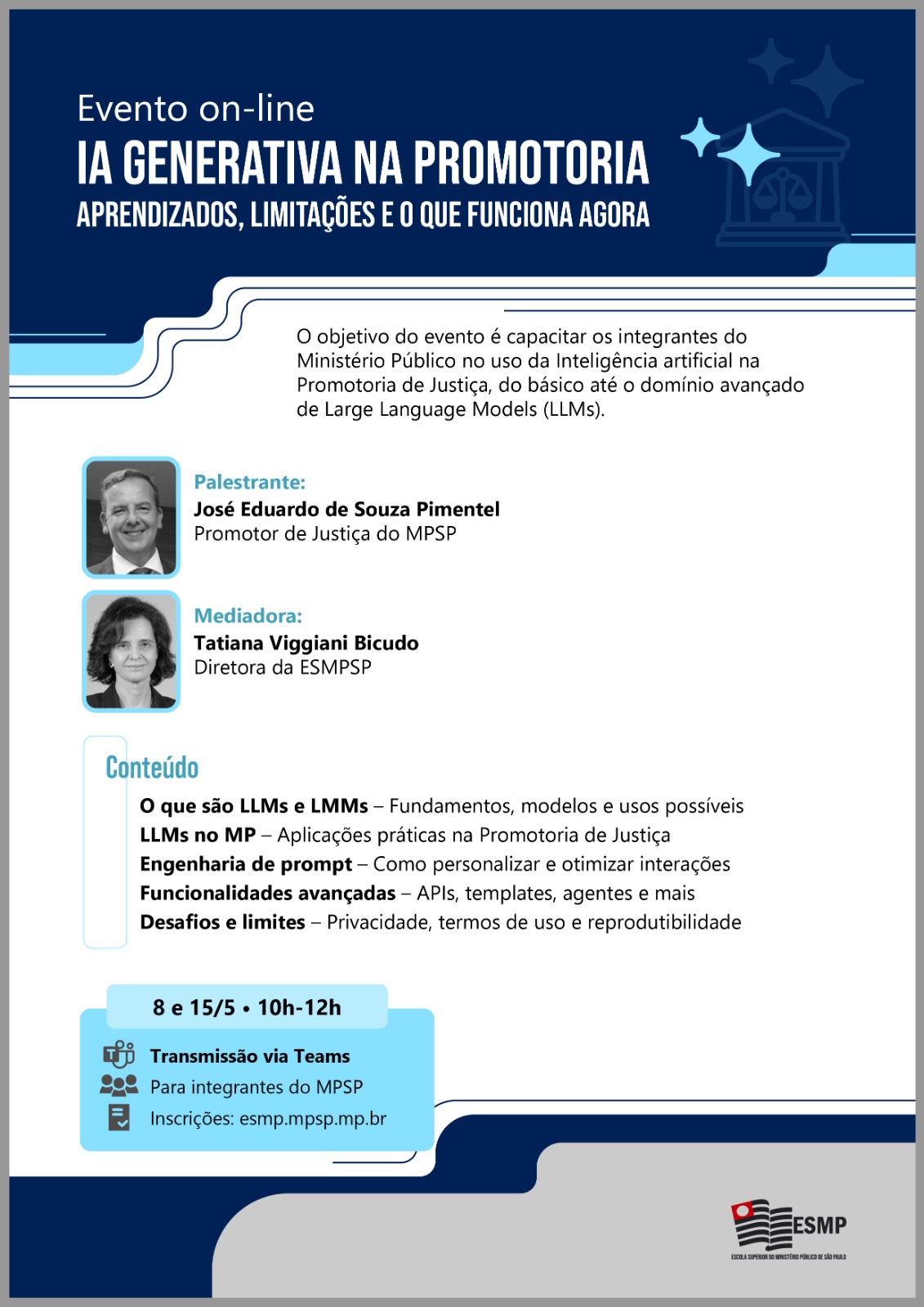 Banner da palestra IA Generativa na Promotoria